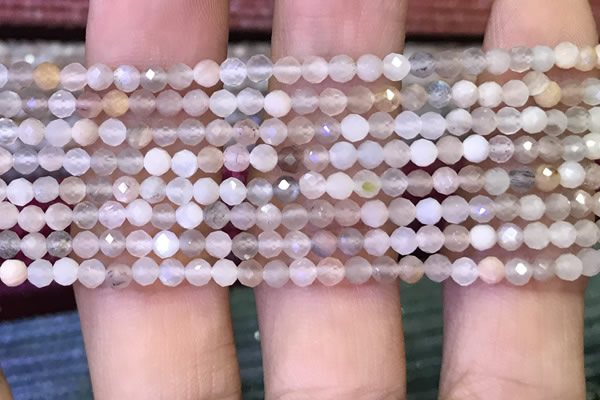 CTG1132 15.5 inches 3mm faceted round tiny rainbow moonstone beads