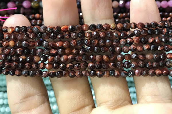 CTG1186 15.5 inches 3mm faceted round tiny red tiger eye beads