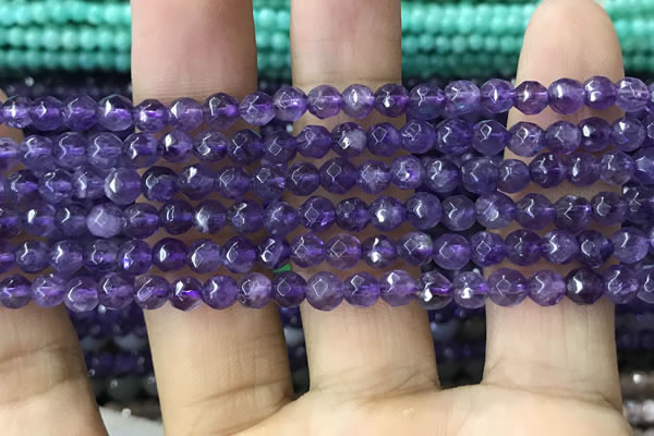 CTG1205 15.5 inches 4mm faceted round tiny amethyst beads