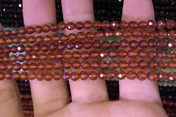 CTG1217 15.5 inches 4mm faceted round tiny orange garnet beads