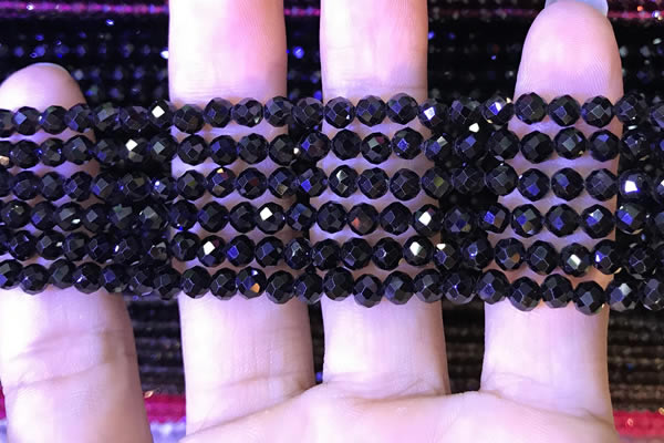 CTG1218 15.5 inches 4mm faceted round tiny black spinel beads