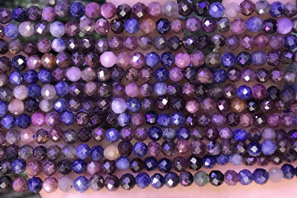 CTG1338 15.5 inches 4mm faceted round ruby & sapphire beads