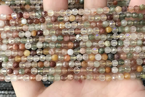 CTG1356 15.5 inches 4mm faceted round mixed quartz beads