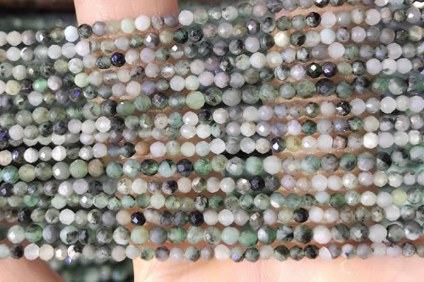 CTG1386 15.5 inches 2mm faceted round tiny emerald beads