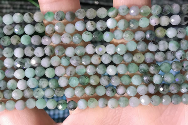 CTG1390 15.5 inches 4mm faceted round tiny emerald beads