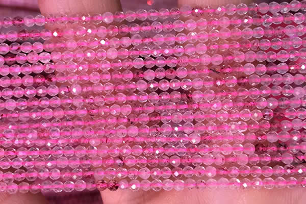 CTG1406 15.5 inches 2mm faceted round strawberry quartz beads