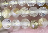 CTG1533 15.5 inches 4mm faceted round golden rutilated quartz beads