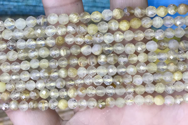 CTG1533 15.5 inches 4mm faceted round golden rutilated quartz beads