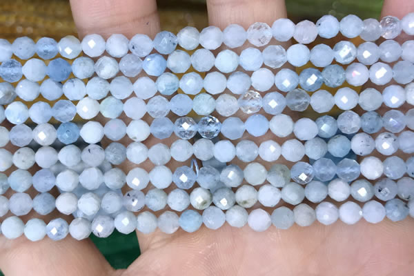 CTG1536 15.5 inches 4mm faceted round aquamarine beads wholesale