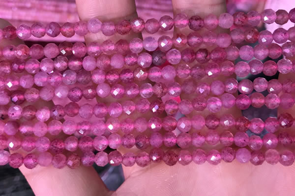 CTG1542 15.5 inches 4mm faceted round strawberry quartz beads