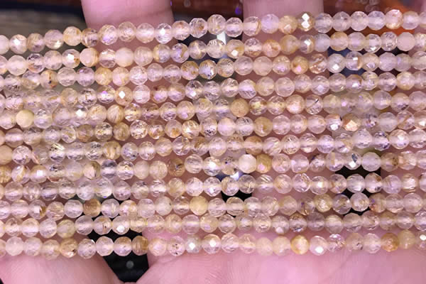 CTG1630 15.5 inches 3mm faceted round tiny golden rutilated quartz beads