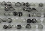 CTG208 15.5 inches 4mm faceted round tiny black rutilated quartz beads