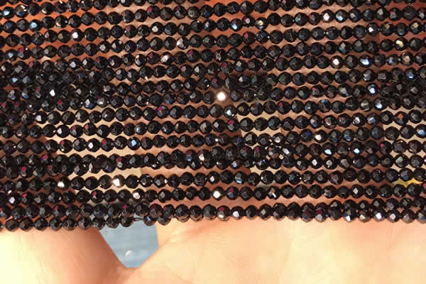 CTG2144 15 inches 2mm,3mm faceted round black spinel beads