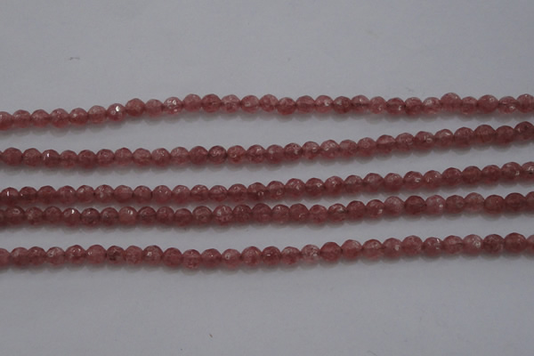 CTG223 15.5 inches 3mm faceted round tiny strawberry quartz beads