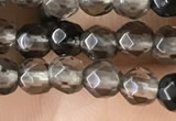 CTG2506 15.5 inches 4mm faceted round smoky quartz beads