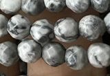 CTG3559 15.5 inches 4mm faceted round grey picture jasper beads