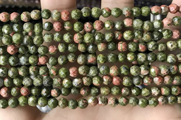 CTG3579 15.5 inches 4mm faceted round unakite beads wholesale