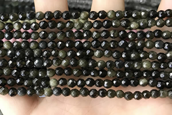 CTG3587 15.5 inches 4mm faceted round golden obsidian beads