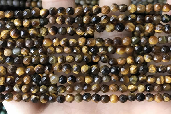 CTG3588 15.5 inches 4mm faceted round yellow tiger eye beads