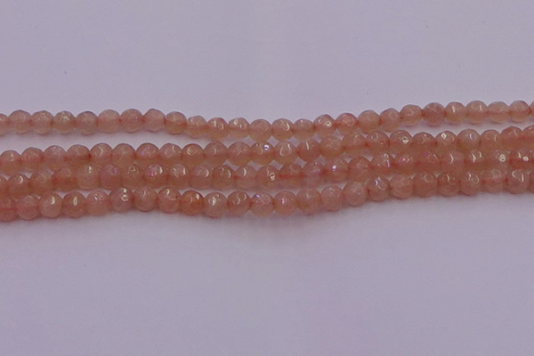 CTG507 15.5 inches 4mm faceted round tiny peach moonstone beads