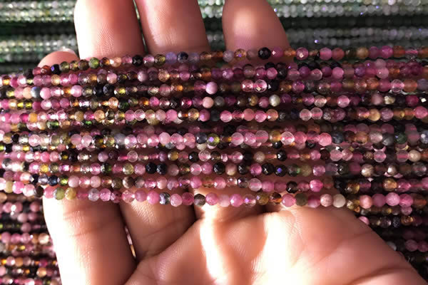 CTG724 15.5 inches 2mm faceted round tiny tourmaline beads