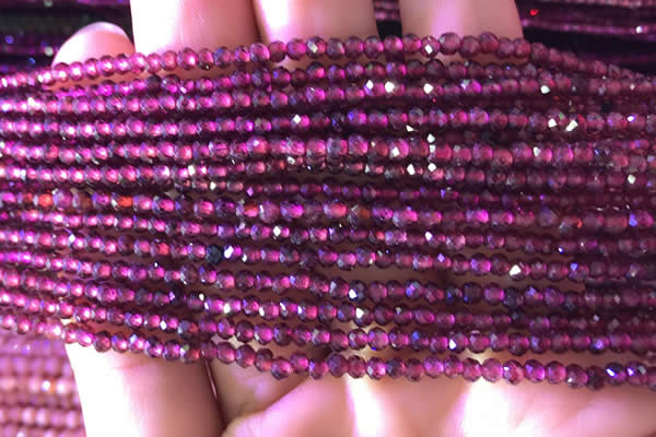 CTG805 15.5 inches 3mm faceted round tiny purple garnet beads