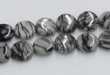 CTJ06 16 inches 10mm flat round black water jasper beads wholesale