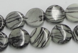 CTJ07 16 inches 14mm flat round black water jasper beads wholesale