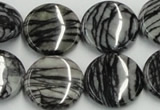 CTJ09 16 inches 20mm flat round black water jasper beads wholesale