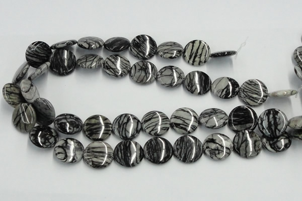 CTJ09 16 inches 20mm flat round black water jasper beads wholesale