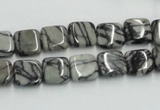 CTJ14 16 inches 10*10mm square black water jasper beads wholesale