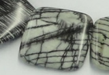 CTJ16 16 inches 35*35mm square black water jasper beads wholesale