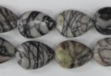 CTJ230 15.5 inches 13*18mm flat teardrop black water jasper beads