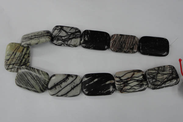 CTJ256 15.5 inches 25*35mm rectangle black water jasper beads