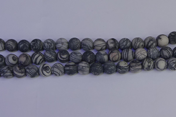 CTJ405 15.5 inches 14mm round matte black water jasper beads