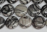 CTJ41 15.5 inches 16mm flat round black water jasper beads wholesale