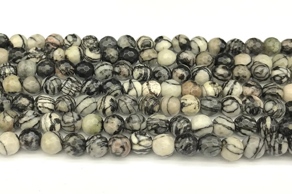 CTJ420 15 inches 6mm faceted round black water jasper beads