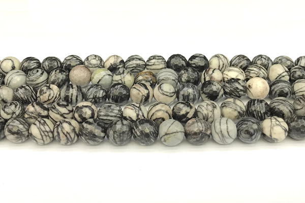 CTJ421 15 inches 8mm faceted round black water jasper beads