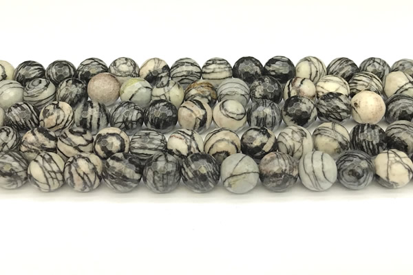 CTJ422 15 inches 10mm faceted round black water jasper beads