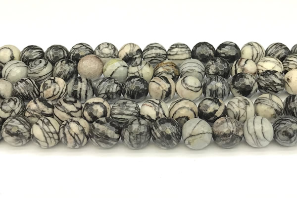 CTJ423 15 inches 12mm faceted round black water jasper beads