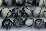 CTJ425 15 inches 6mm faceted round black water jasper beads