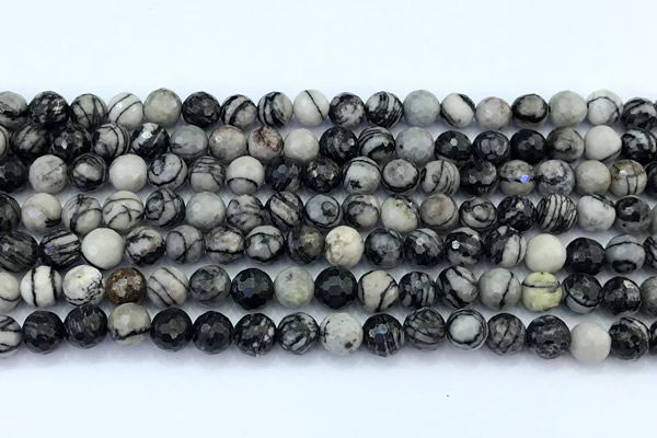 CTJ425 15 inches 6mm faceted round black water jasper beads