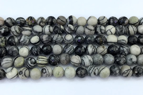 CTJ426 15 inches 8mm faceted round black water jasper beads