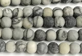 CTJ430 15 inches 4mm round matte black water jasper beads