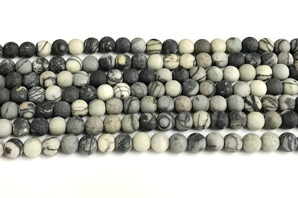 CTJ431 15 inches 6mm round matte black water jasper beads