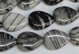 CTJ48 15.5 inches 13*18mm flat teardrop black water jasper beads wholesale