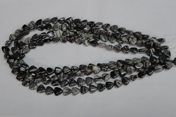 CTJ55 15.5 inches 10*10mm triangle black water jasper beads wholesale