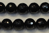 CTO110 15.5 inches 12mm faceted round natural black tourmaline beads