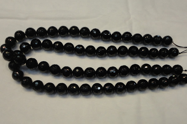 CTO110 15.5 inches 12mm faceted round natural black tourmaline beads