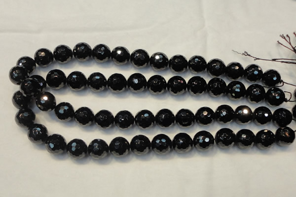 CTO111 15.5 inches 14mm faceted round natural black tourmaline beads